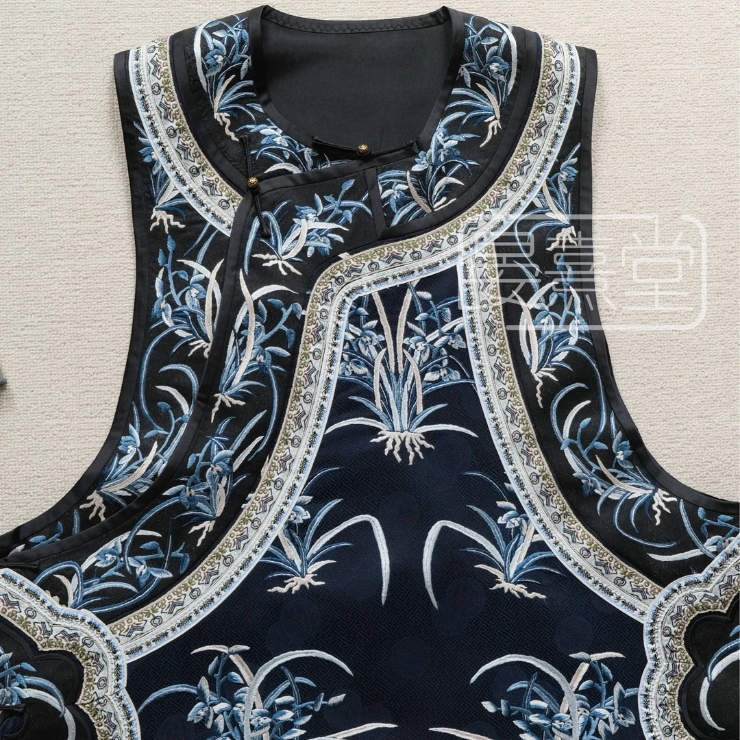 【晏熹堂·兰花吟】新中式国风兰花高级感刺绣中长款斜襟马甲上衣