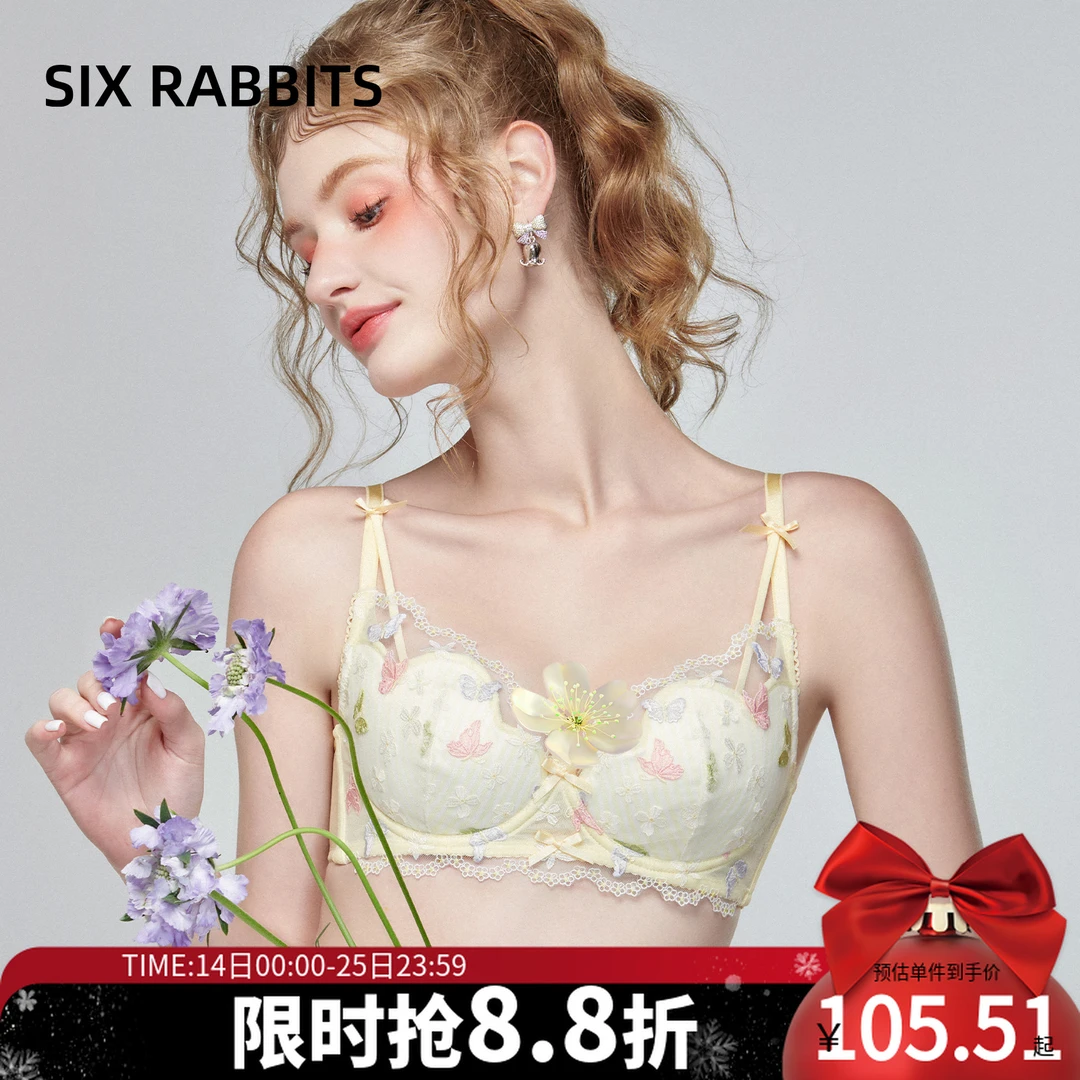 六只兔子小蝴蝶蕾丝内衣刺绣欧若风轻薄透气调整聚拢舒适薄款文胸