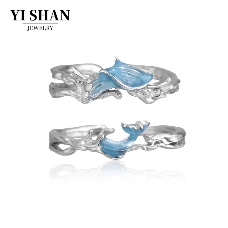 YI SHAN 浪花鱼尾情侣对戒不掉色精致小众设计高级轻奢戒指女男女