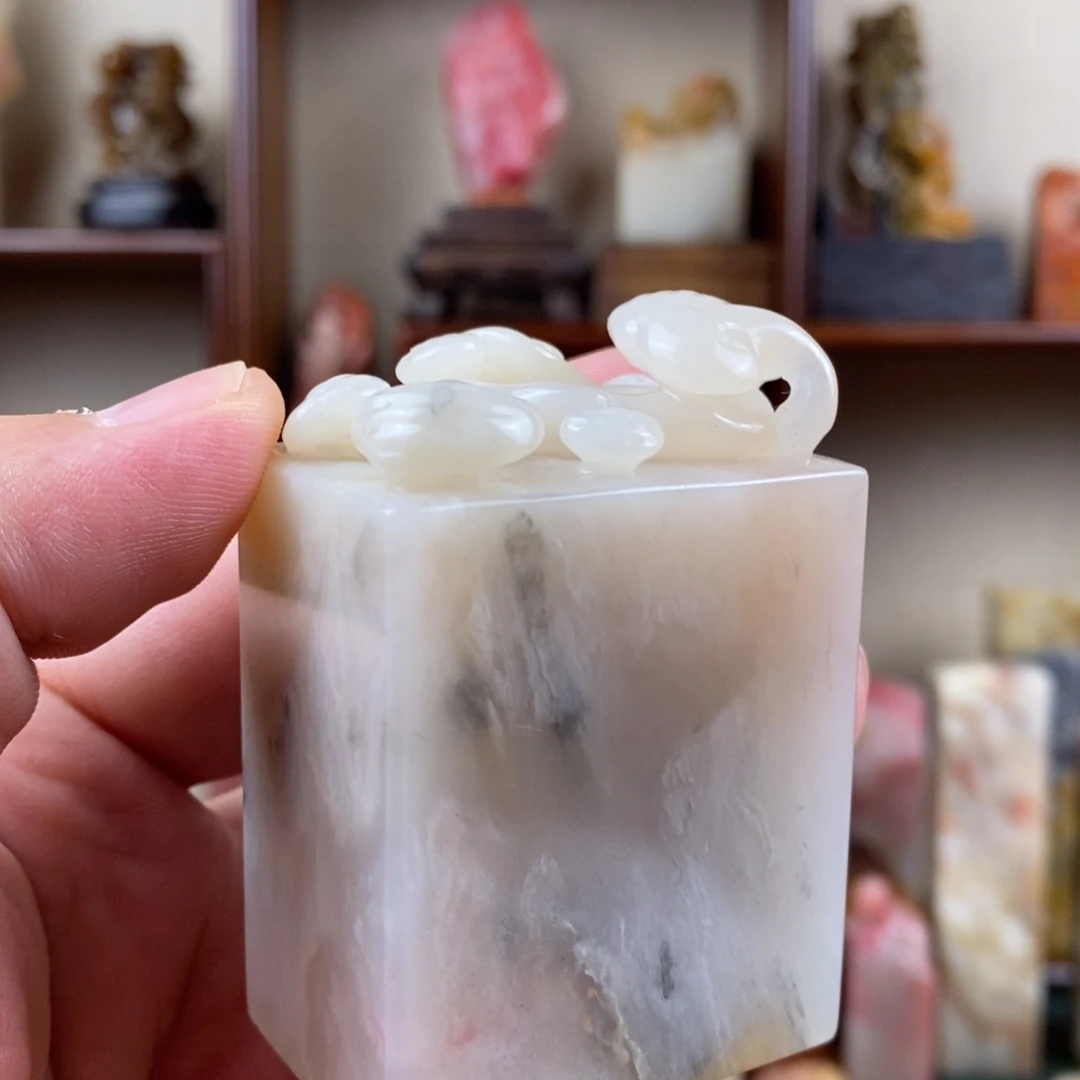 巴林石印石巴林石手工雕灵芝如意钮章