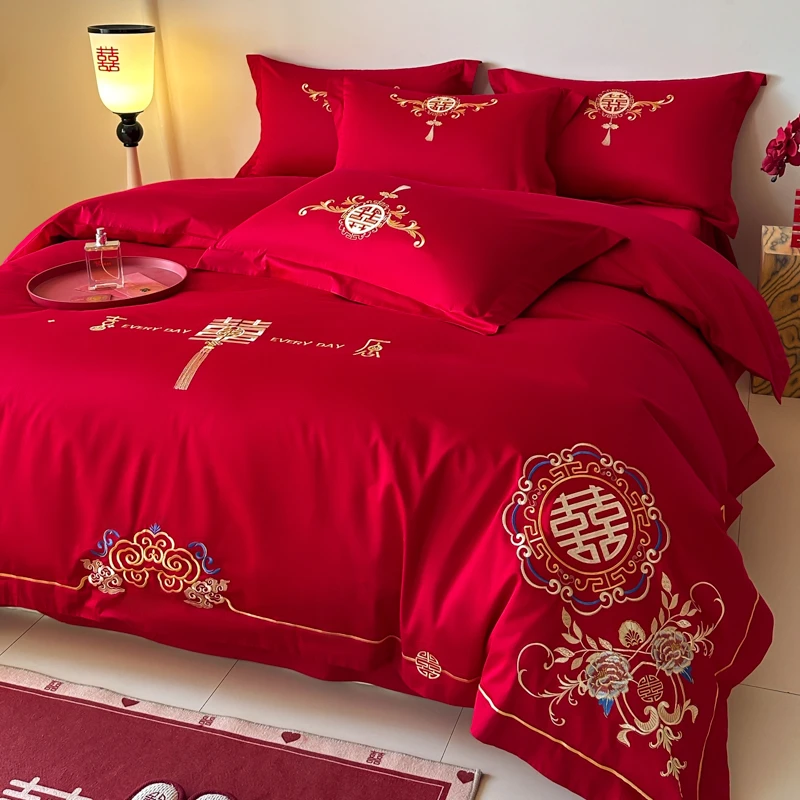 【喜愿】喜事连连结婚喜被大红色婚庆被套喜庆陪嫁绣花结婚四件套