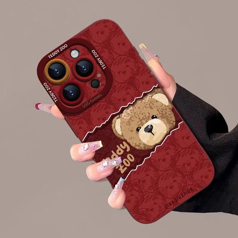 探头偷看泰迪熊适用苹果16promax手机壳iPhone15个性14简约13创意