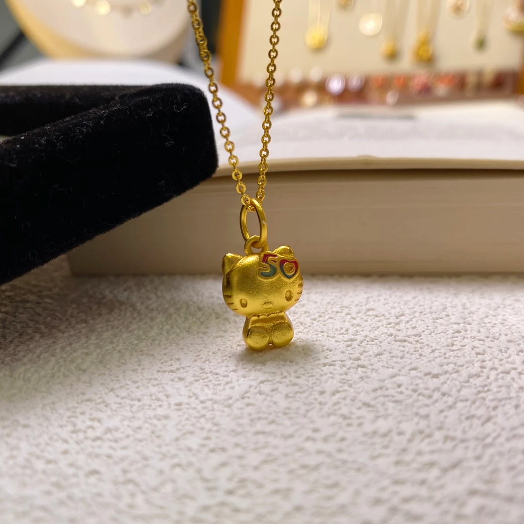 铜合金吊坠 蝴蝶结KT猫吊坠甜美可爱设计感项链女友礼物D8533