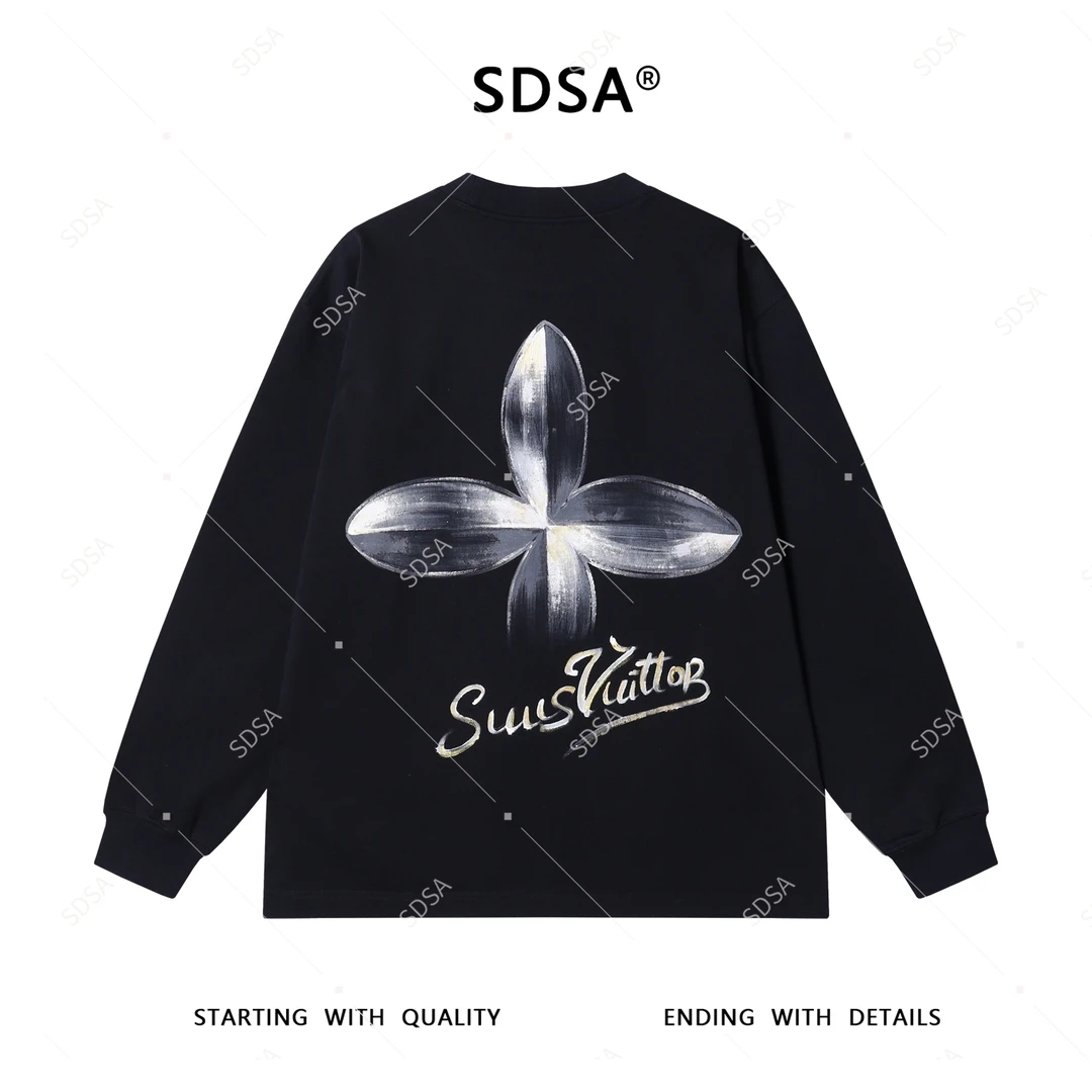 SDSA男士秋冬新款轻奢痞帅男装手绘花朵字母圆领卫衣百搭时尚上衣