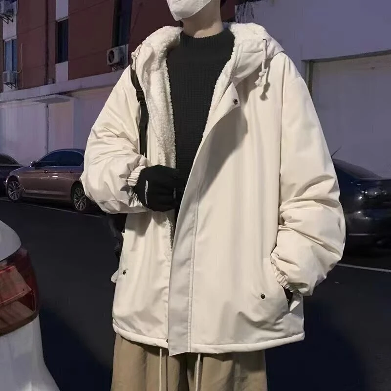 W32-BY秋冬季羊羔绒连帽棉衣外套男女潮牌休闲棉服宽松百搭面包服