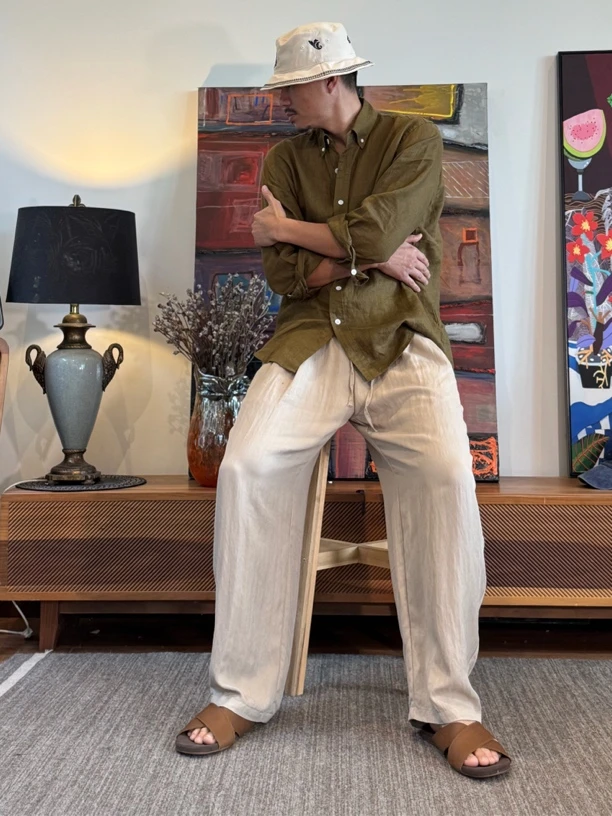 SAN25夏季简约松弛莱赛尔面料弯刀休闲长裤