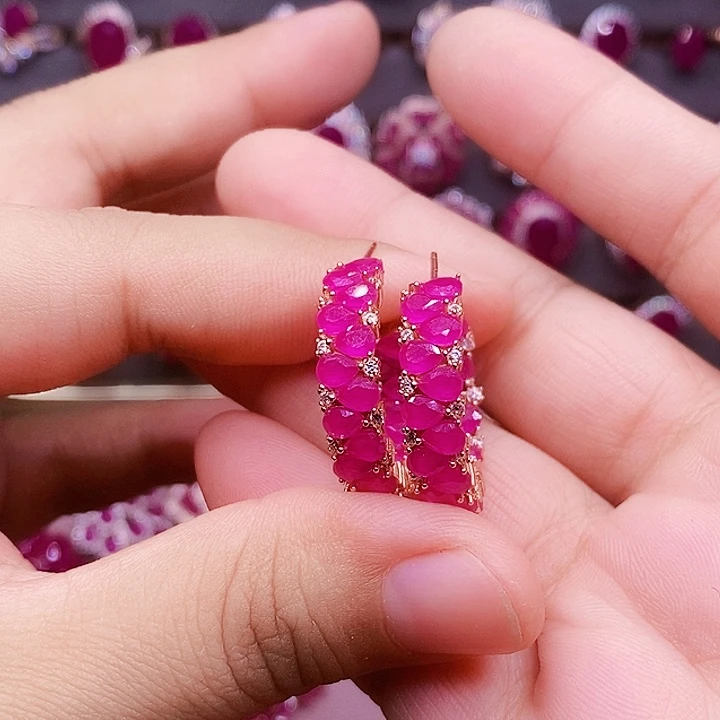 红宝石银S925镶嵌耳饰