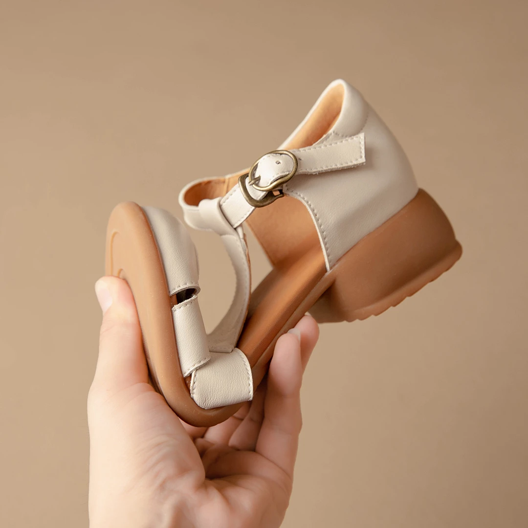 牛皮软底圆头粗跟夏季软底中年妈妈凉鞋时尚百搭真皮玛丽珍妈妈鞋