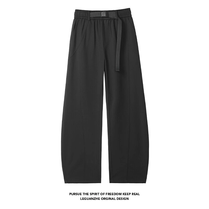 2025新款大码宽松直筒潮牌美式休闲弯刀长裤男夏季阔腿运动冰丝裤