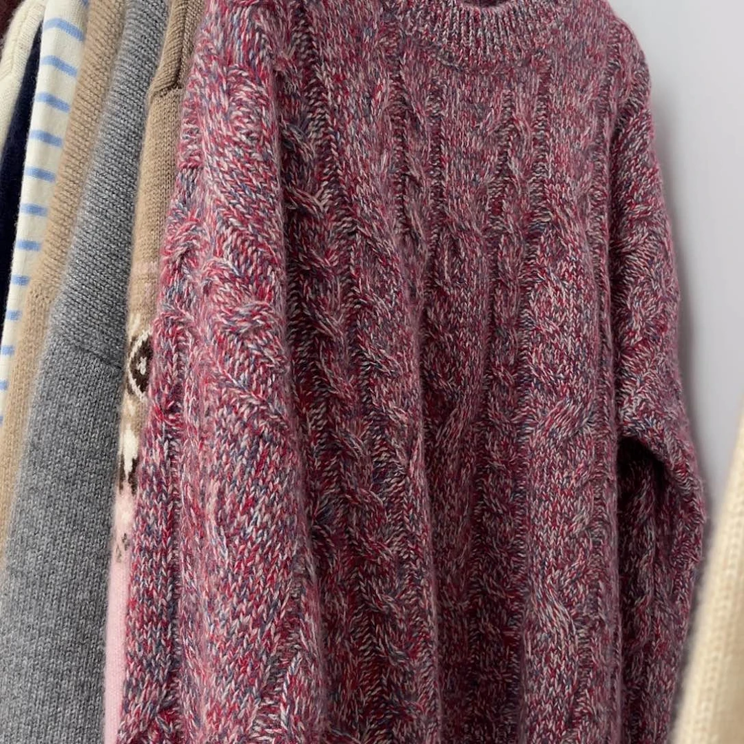 花纱 圆领 麻花 羊绒衫