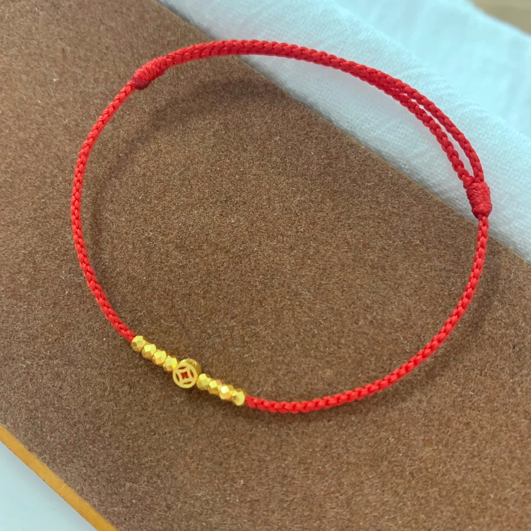 [钱在手]足金999蹦迪珠转运红绳黄金女生礼物小众简约百搭手链