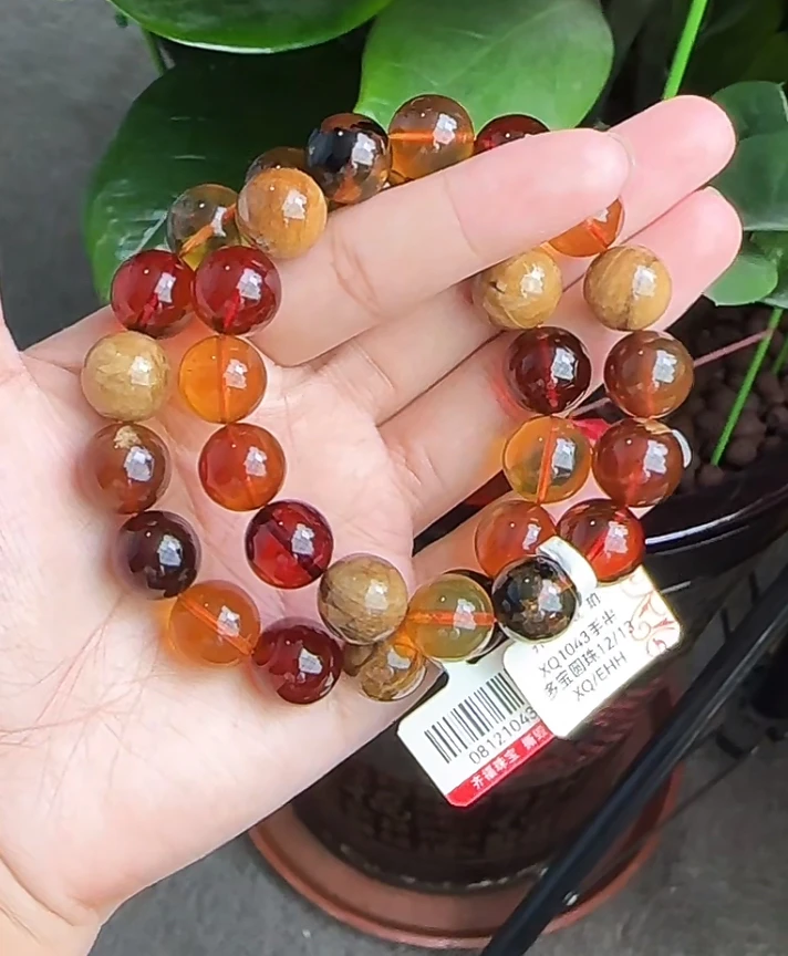 【齐福珠宝】XQ1043/12-13mm天然琥珀缅甸多宝手串（多样性发其一）