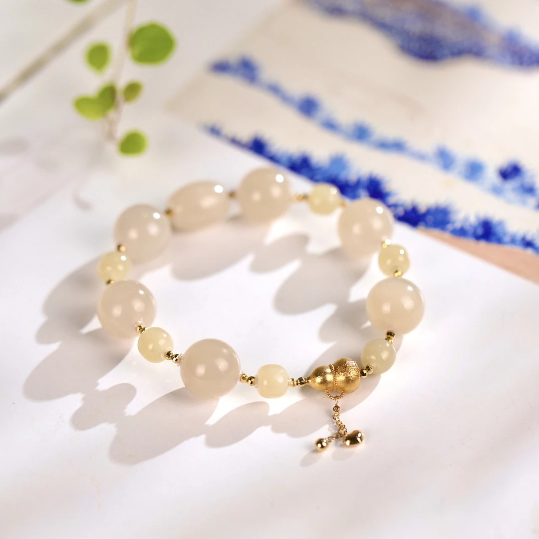 【糯华】和田玉藕粉手串·18K金·12mm红藕手串