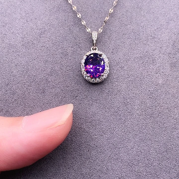 彩色蓝宝石吊坠(赠链)银S925镶嵌