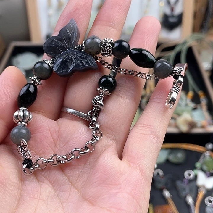 蛇纹石玉合金颈饰