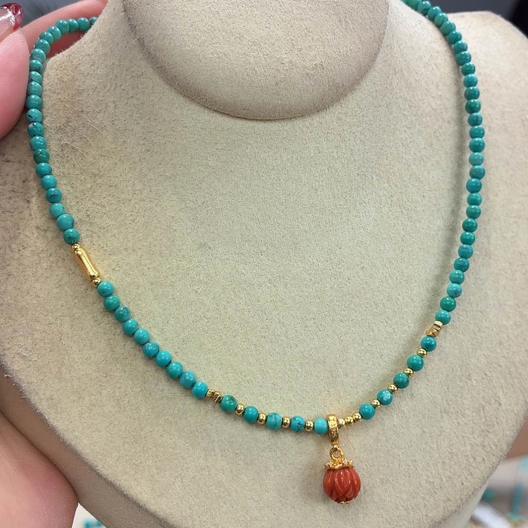 绿松石银S925镀金镶嵌颈饰