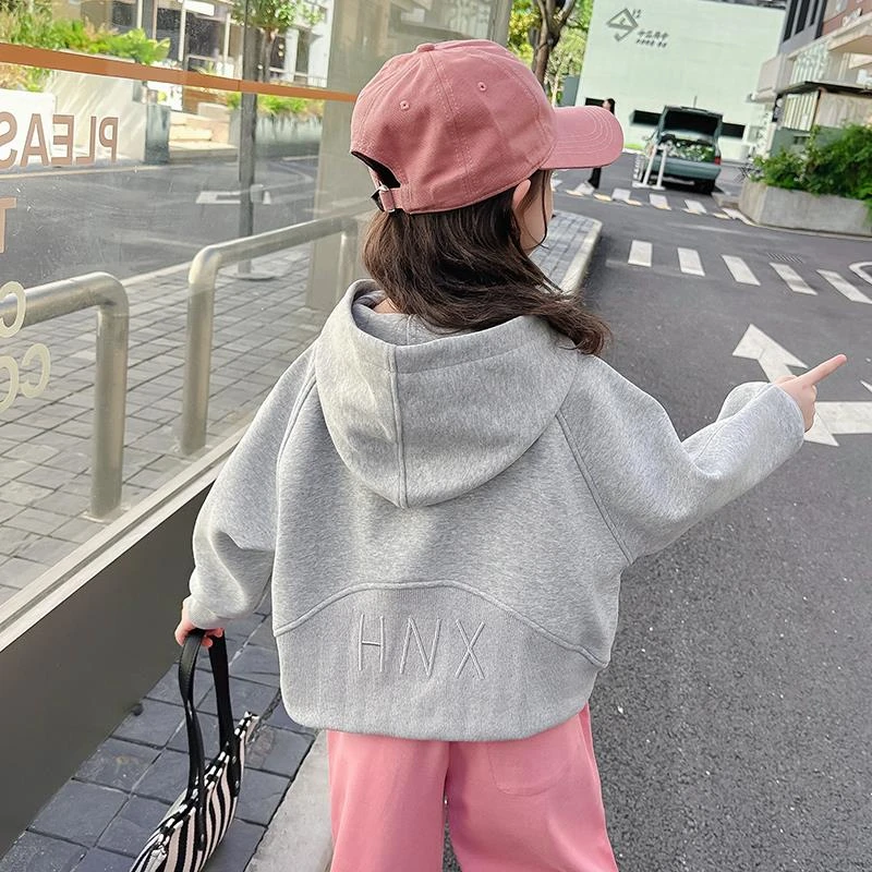 MK&UR.BV女童连帽卫衣外套春秋季新款儿童女宝宝秋装洋气时髦开衫