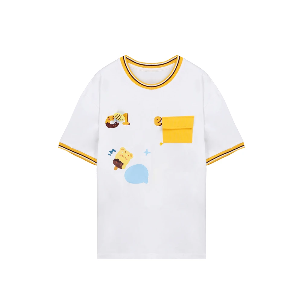 RATX52966卡通小熊宽松拼色圆领短袖T恤女夏新款百搭休闲上衣潮