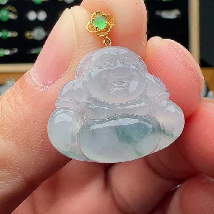 翡翠18K金镶嵌颈饰佛16.8