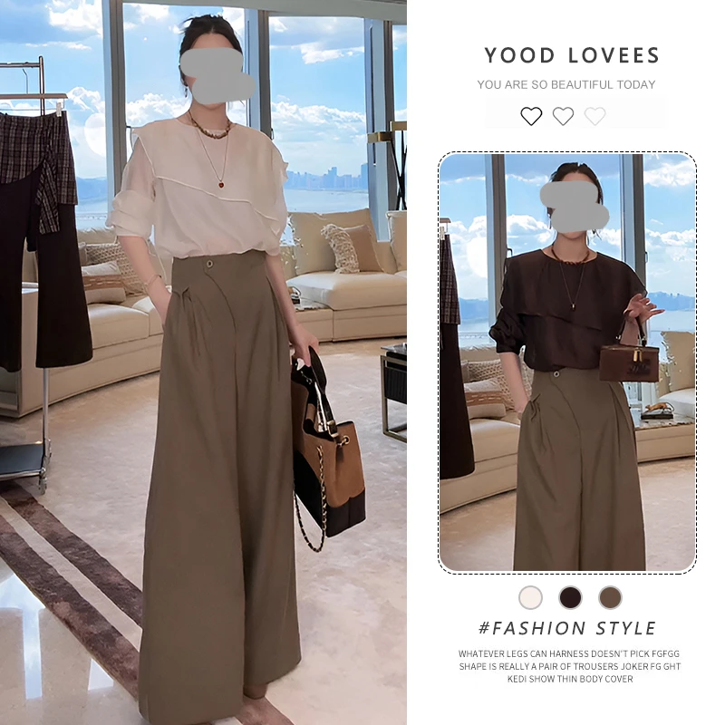 春秋上新法式慵懒风不对称披肩领设计感通勤衬衫休闲阔腿裤两件套