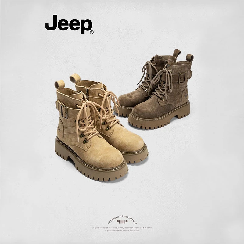 Jeep吉普2024秋冬新款真皮时尚马丁靴厚底增高休闲百搭高帮大黄靴