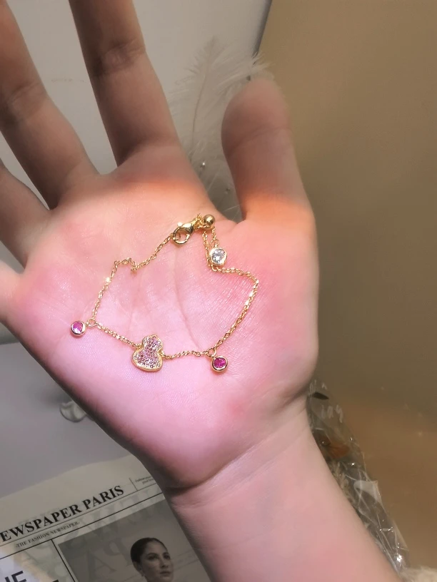 925银合成锆石手链 新款梦幻浪漫粉宝葫芦项链百搭爆闪葫芦手链