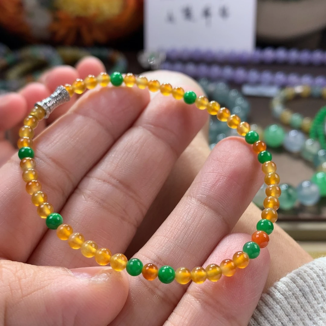 翡翠手链未镶嵌高冰金黄小米多宝手链