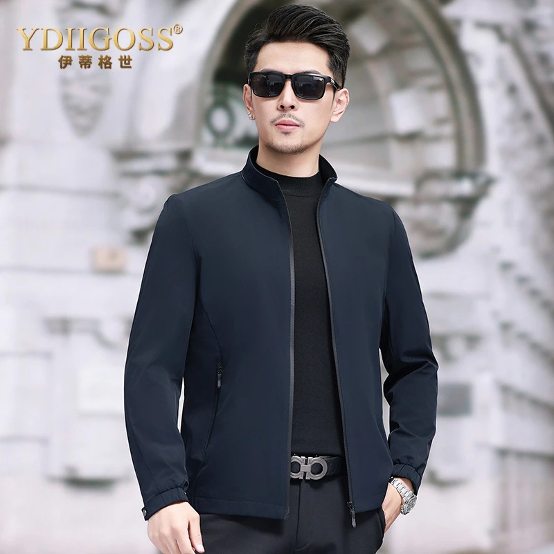 YDIIGOSS休闲夹克短款立领春秋款外套男士2025新款商务上衣男装