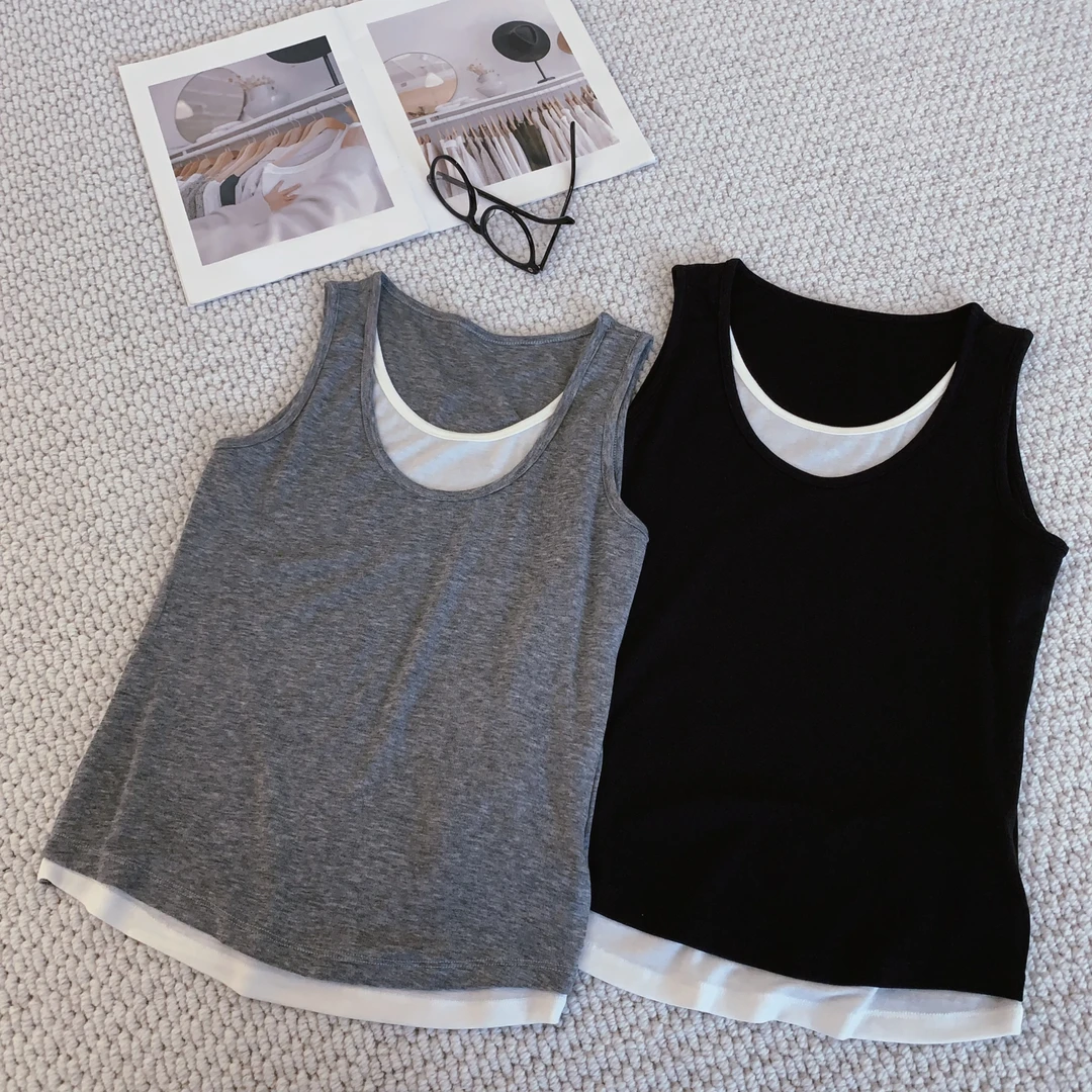 莱赛尔羊毛假两件背心无袖内搭