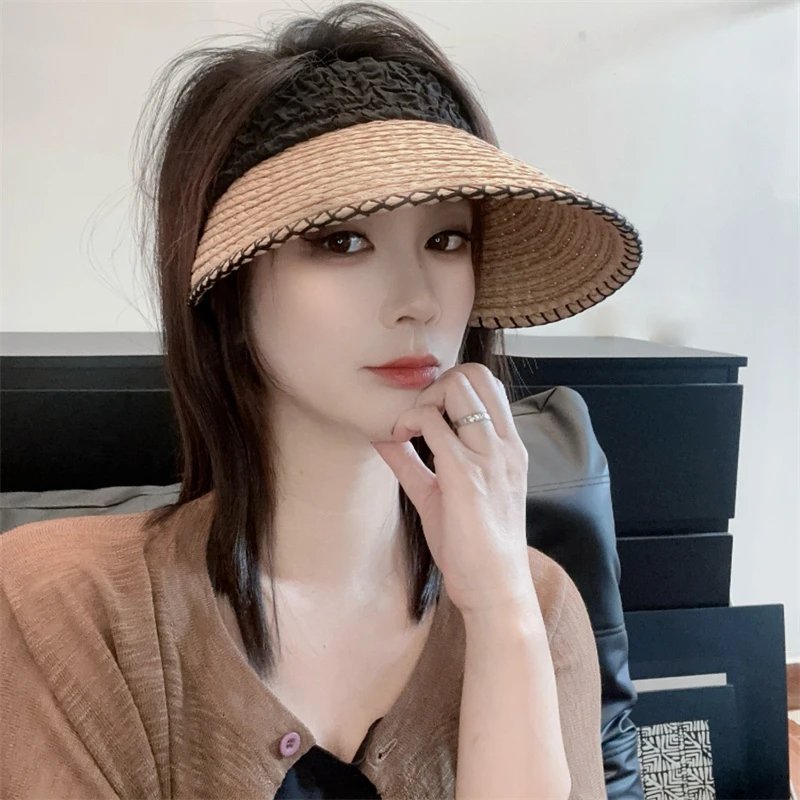 2025夏季空顶草帽女沙滩遮阳帽防晒大檐海边度假草编大头太阳帽子