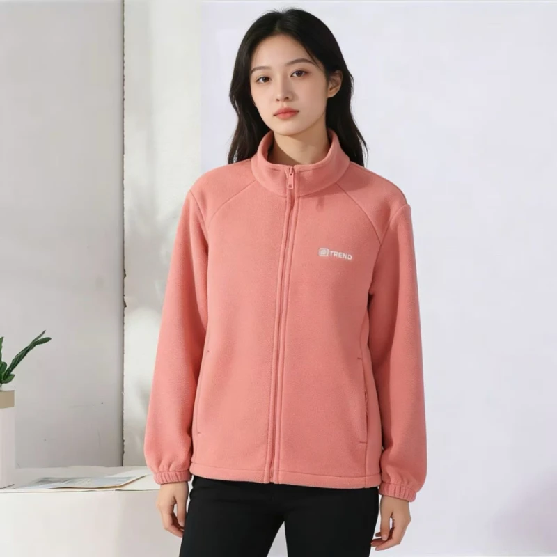 男女同款保暖双面绒立领拉链摇粒绒运动情侣长休闲外套加厚款8827