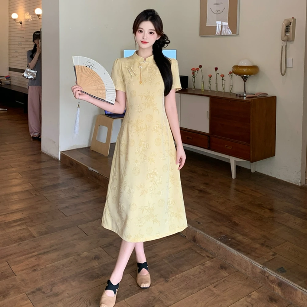 MZ22159大码微胖MM夏季气质显瘦裙子设计感新中式旗袍国风连衣裙