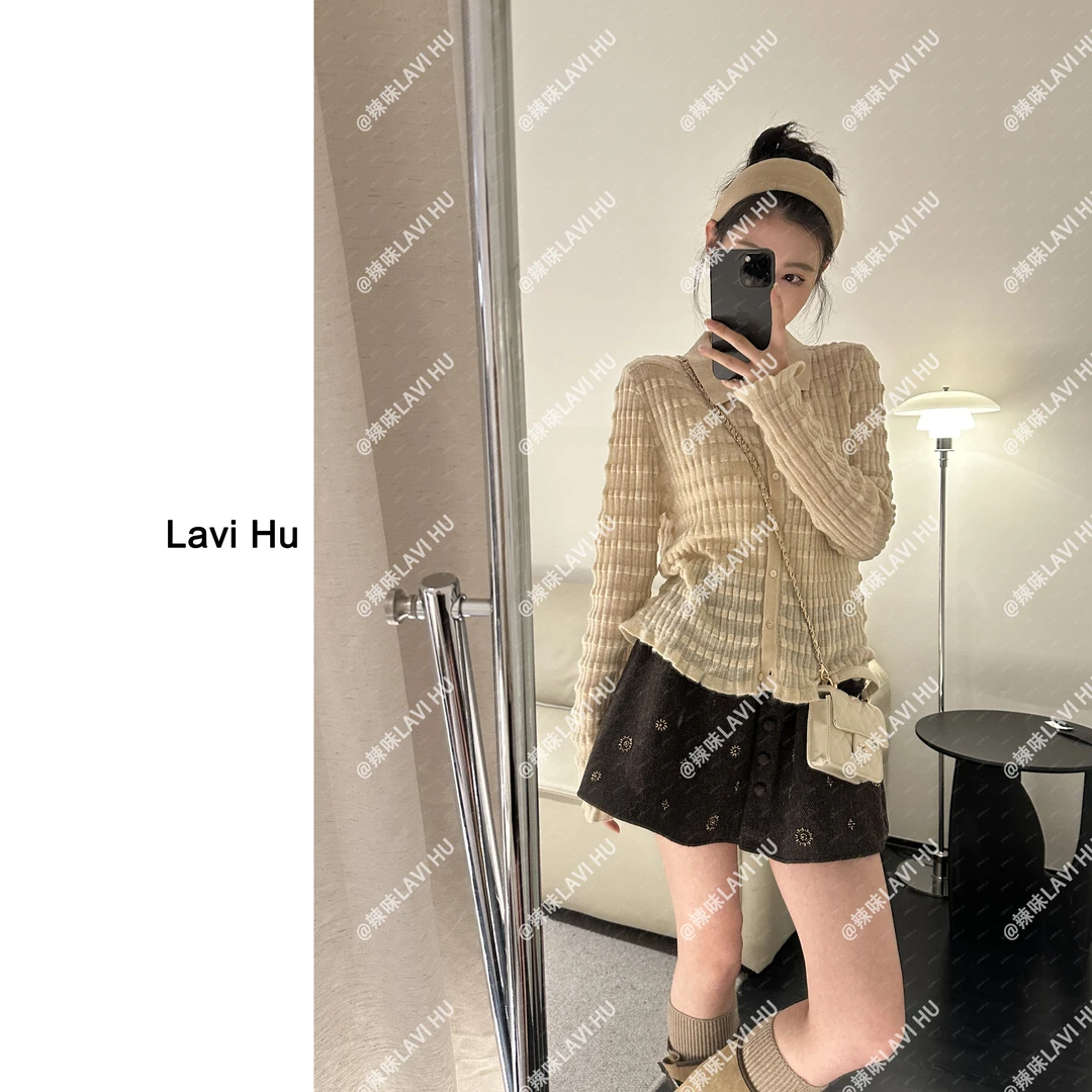 LAVI HU【月野间】羊驼毛韩系法式时尚翻领打底衫QJ174