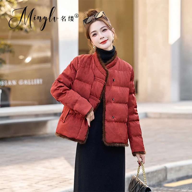 唐装新中式时尚洋气冬季爆款2025高端复古羽绒服女提花外套高级感