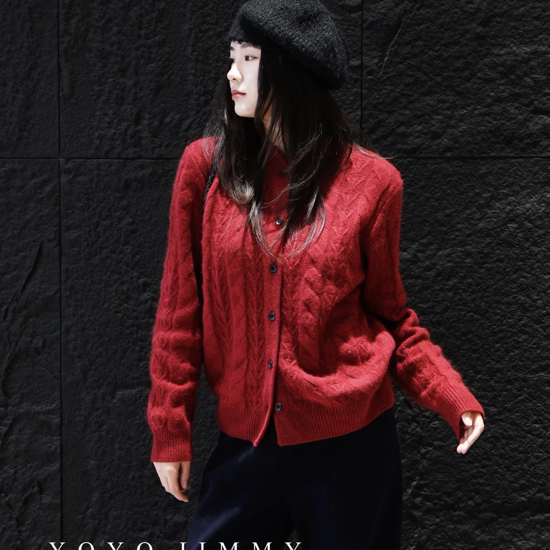 YOYO A947 旗袍领羊毛衫女开衫毛衣针织衫