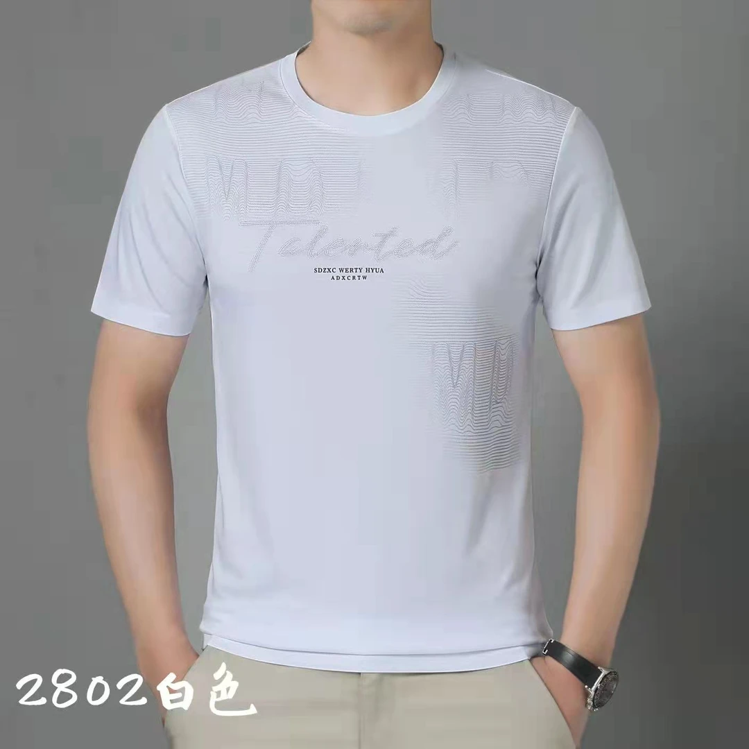 夏季圆领短袖格男士圆领短袖 2802烫印新款男士T恤半袖薄款