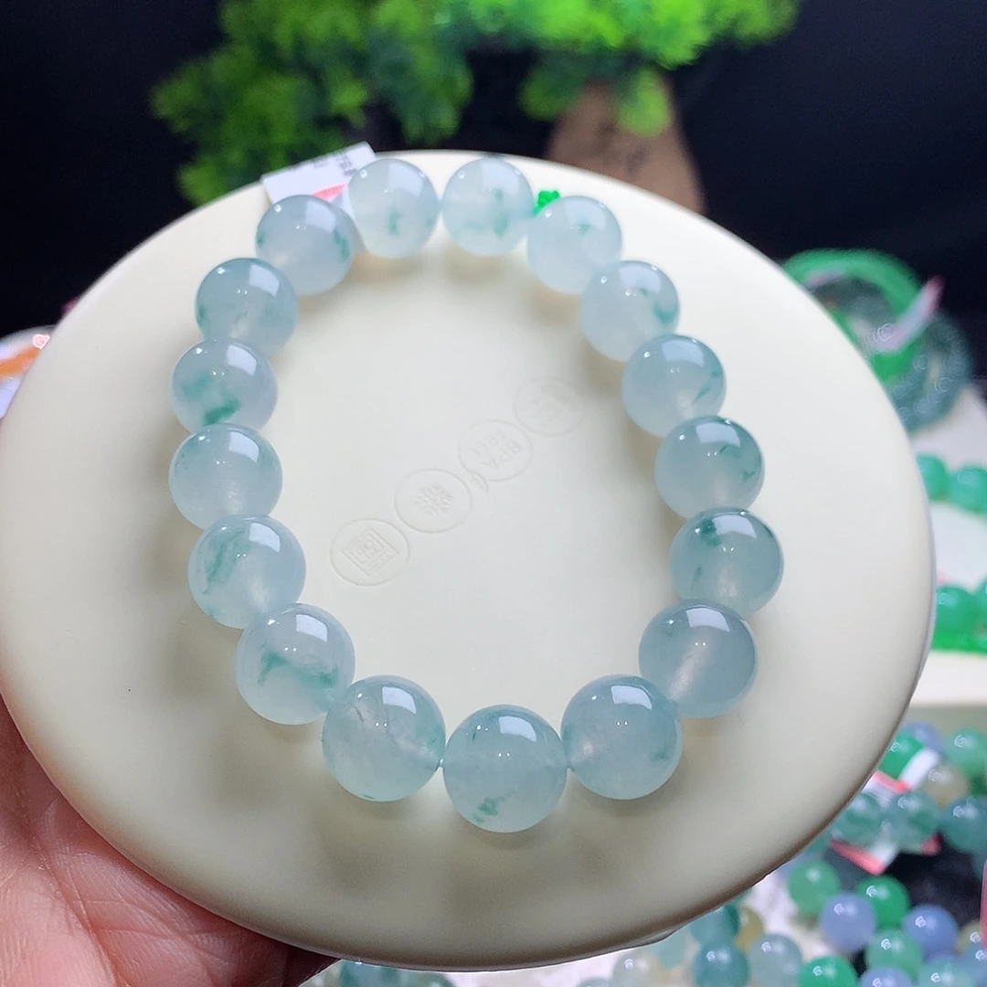 翡翠未镶嵌手串卡12.5mm正冰冰透飘蓝花