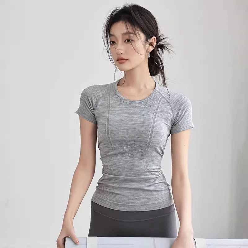 lulu同款运动短袖跑步速干T恤女紧身瑜伽服上衣普拉提训练健身服