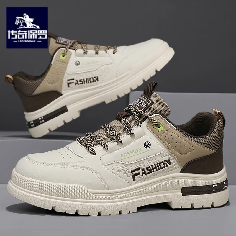 传奇保罗正版冬季男鞋2025新款防水防滑运动劳保板鞋休闲耐磨潮鞋
