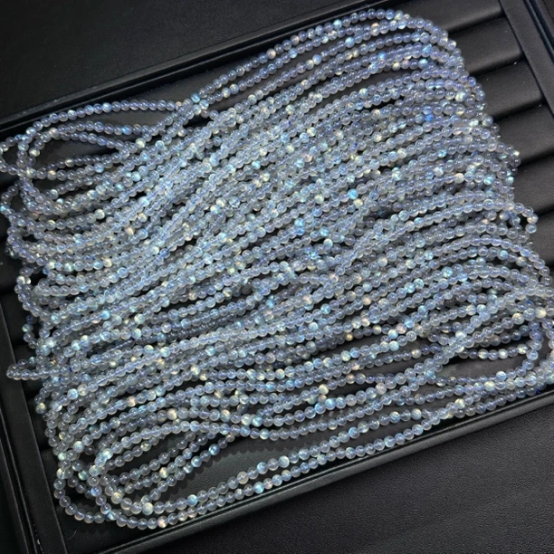 天然灰月光高品强蓝光三圈手串