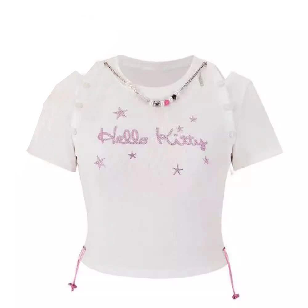 【Kitty烫钻】2025夏俏皮可爱甜辣妹短款短袖显瘦T恤女283