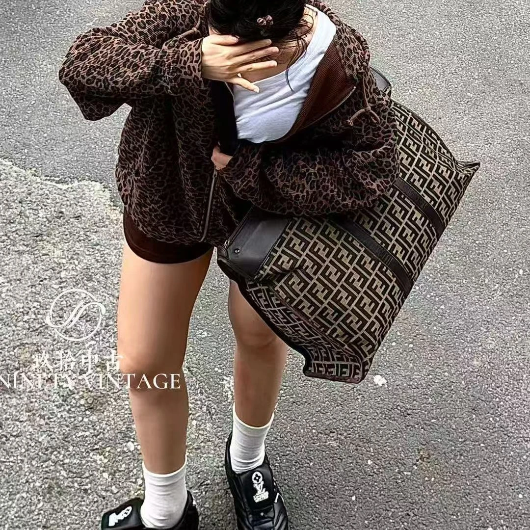 95新 FENDI/芬迪 男包推荐 老花拼棕色 旅行包 斜挎包男士包