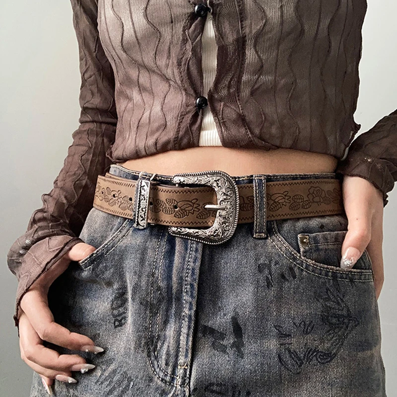 腰带女2025新款小众雕刻百搭牛仔裤带复古压花中性风潮流皮带男士