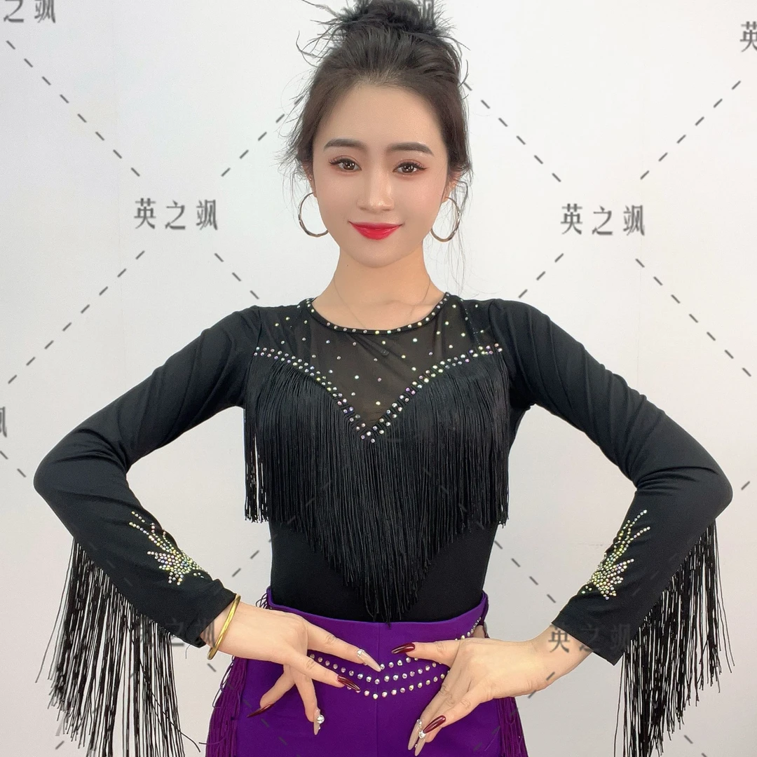 【英之飒】流苏镶钻女上衣显瘦百搭广场舞水兵舞女吉特巴舞服2228