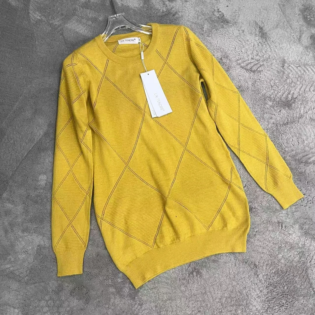 25早春新款韩版黄色凌格套头女士毛衣