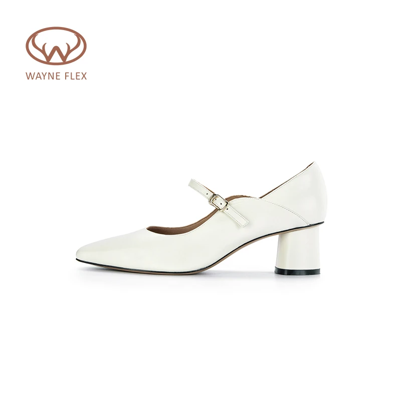 韦恩Wayne Flex设计感复古小方头高跟浅口气质玛丽珍单鞋2113