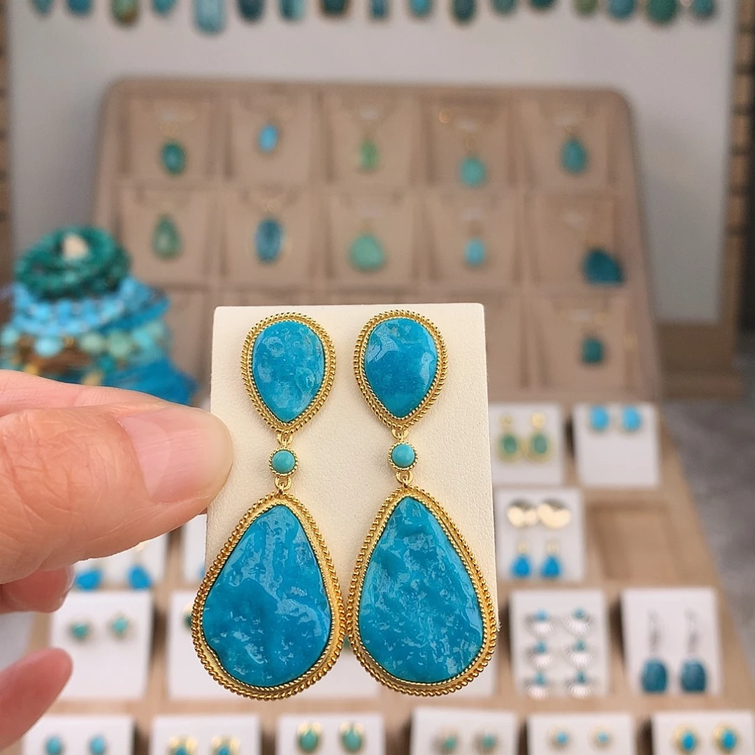 绿松石银S925镶嵌耳饰