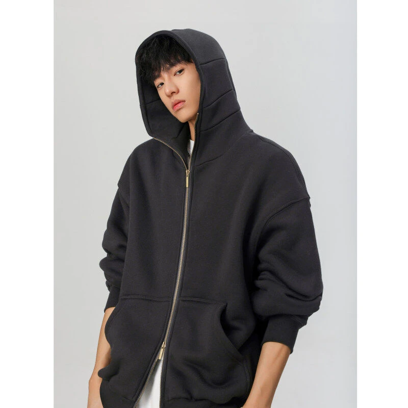 SiaLoss重磅连帽夹克男春季宽松美式潮牌开衫卫衣设计感短款外套