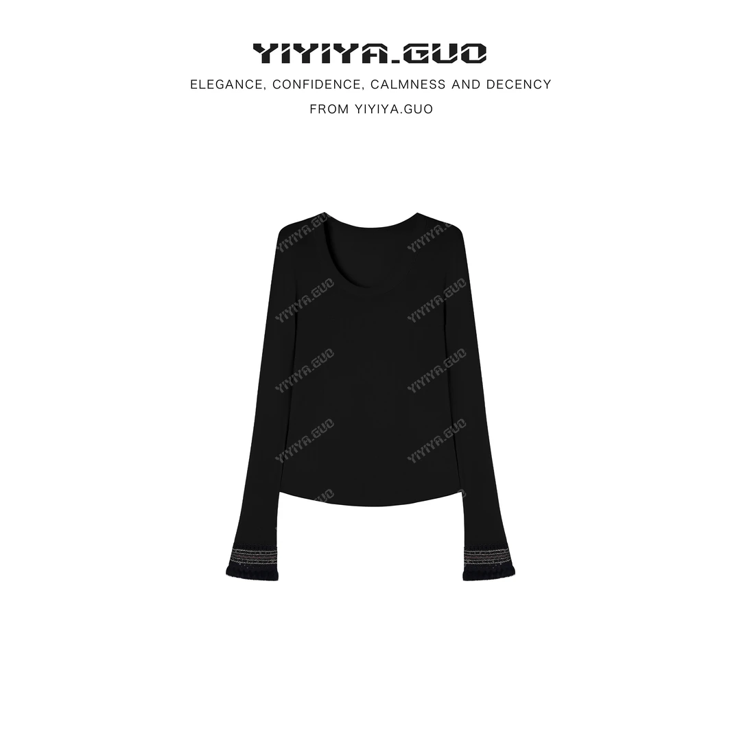 yiyiya.Guo艺艺吖【腕间星辰】圆领拼接亮片针织羊毛上衣090280SS52
