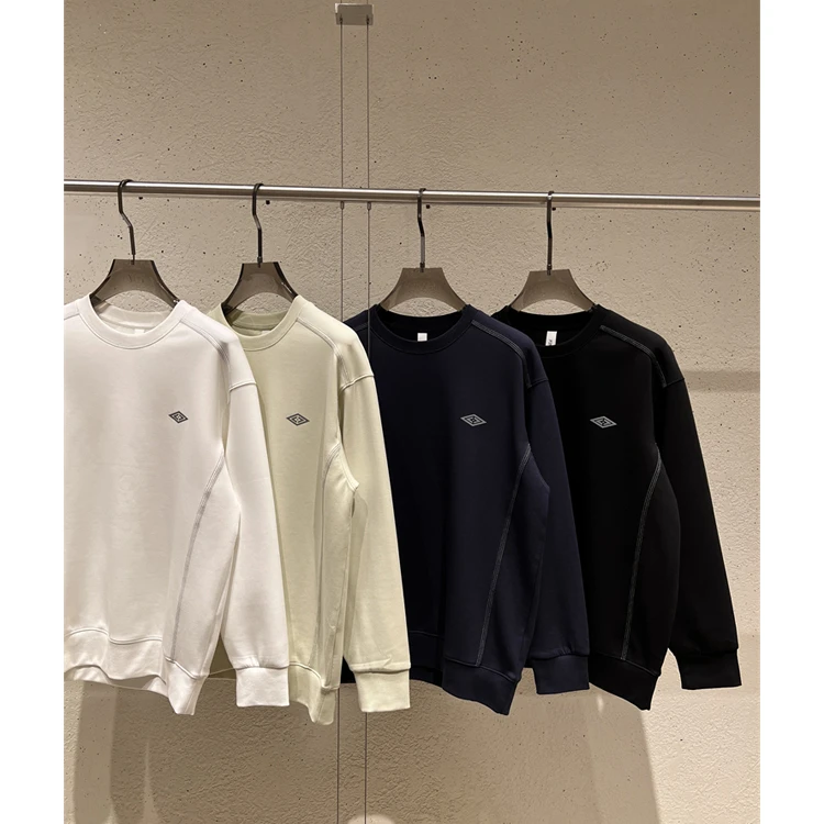 秋装新款纯色简约撞明线圆领宽松休闲情侣款套头莫代尔卫衣X9276